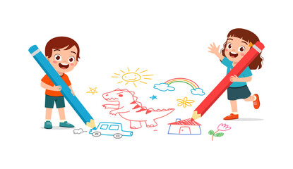 little kid and friend drawing on wall with crayon and paint