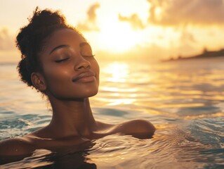 Woman Floating Water Eyes Closed