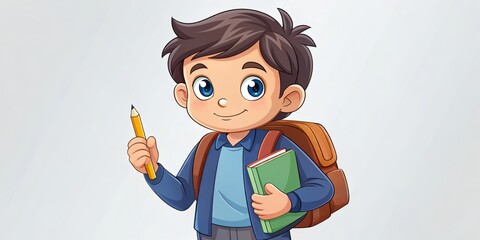 With backpack and pencil in hand, this enthusiastic young student embodies the spirit of lifelong learning and joyful