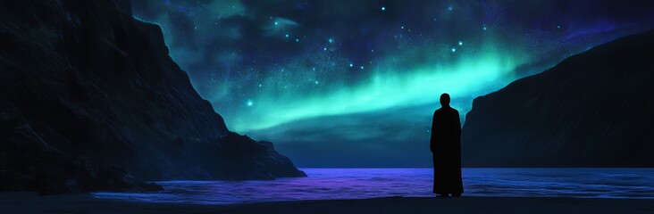 Obraz premium Fantasy landscape with stars in multicolor. Stock photo