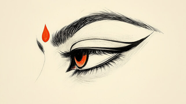 Subtle depiction of Krishnas eye with small tila, showcasing intricate details and vibrant colors that evoke sense of spirituality and artistry