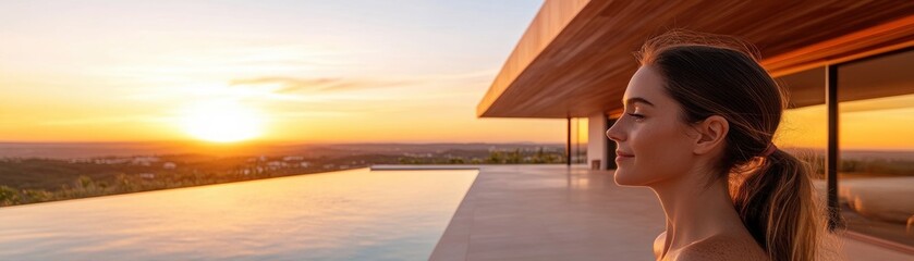 Obraz premium Luxury Vacation Rental with Heated Pool and Stunning Sunset Views, Relax and Enjoy the Perfect Getaway
