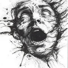 Fototapeta premium A terrifying face contorted in horror as dark tendrils engulf it in an unsettling display of fear and chaos