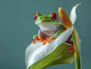 Naklejka premium Red-eyed Frog on Flower