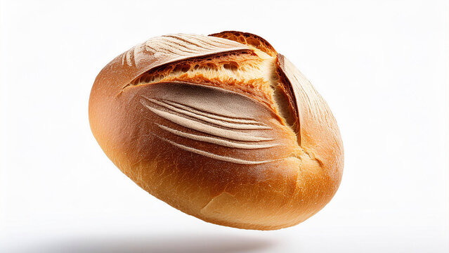 P&atilde;o de de trigo, frances, cacetinho,  quentinho flutuando em fundo branco isolado. Padaria, caf&eacute; da manh&atilde;. Panifica&ccedil;&atilde;o, padeiro.