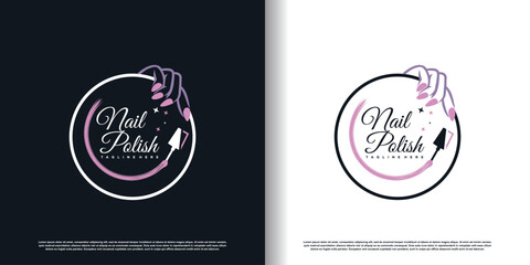 Nail logo design template with creative abstract style Premium Vector