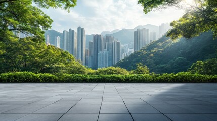 Urban Oasis: City Skyline with Lush Greenery