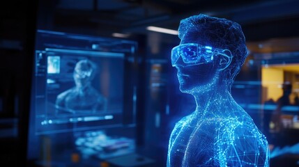 A holographic projection displaying a 3D image