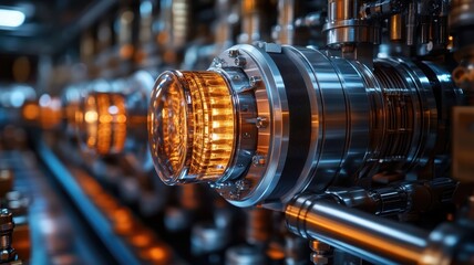 Fototapeta premium Industrial Machine Closeup With Glowing Light