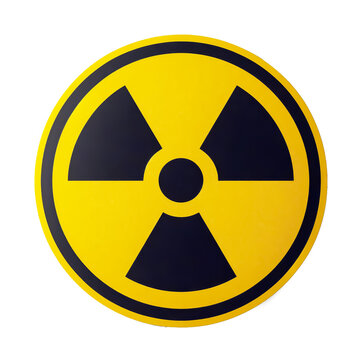 Yellow radiation warning symbol with black triangular shapes. Transparent background
