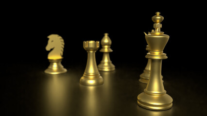 The Gold chess on Black Background  for Businesss 3d rendering..