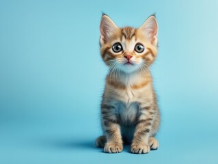 Fototapeta premium Small kitten on blue surface