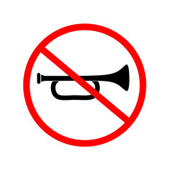 vector of no horn sounding symbol on white background. trumpet sounding prohibition icon