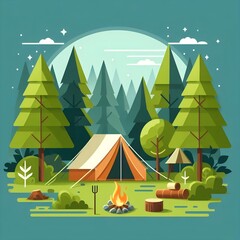 Flat Design Camping Tent