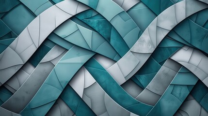 This background design showcases an intricate geometric pattern with overlapping shapes in various shades of teal and gray.