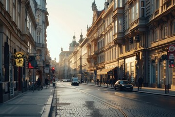 Fototapeta premium Street city in Europe architecture metropolis cityscape.