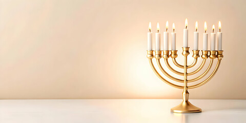 Fototapeta premium 3D Plain Beige Background with Subtle Embossed Hanukkah Candles and Ample Copy Space for Text or Promotions
