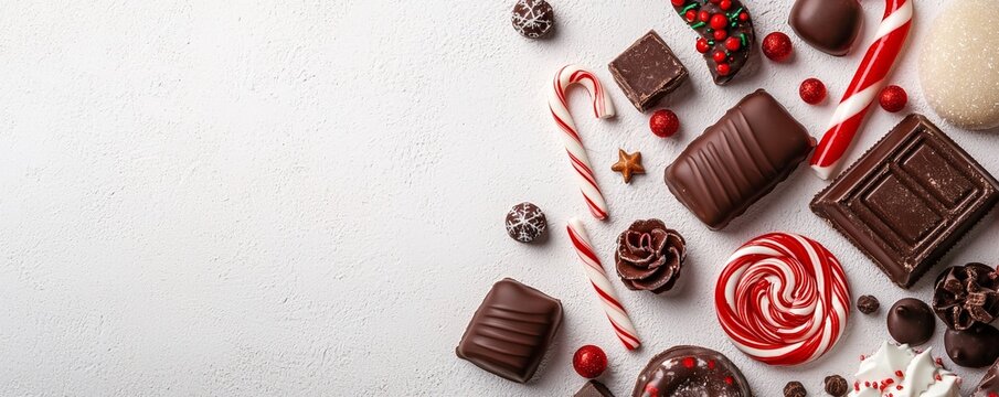 Christmas Sweets and Treats, An assortment of holiday sweets like candy canes, lollipops, and chocolates