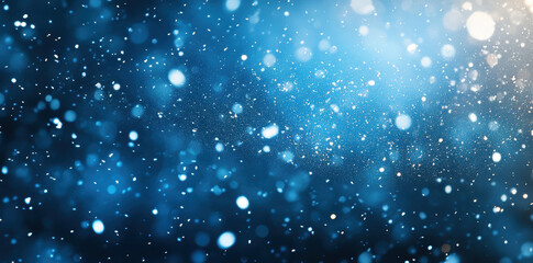 Falling snow creates serene winter themed design against blue background