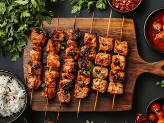 A Şiş Kebab. The most popular Turkish dishes. Skewered cubes of marinated meat (usually lamb,...