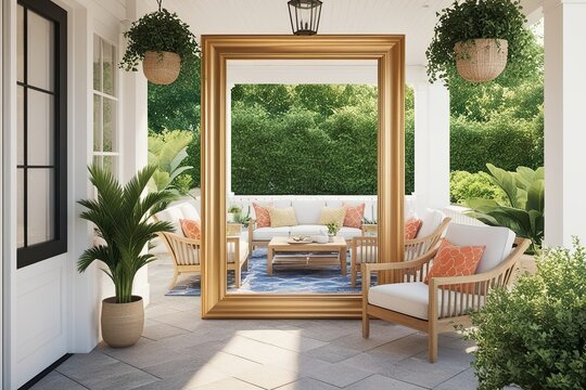 Vibrant 3D Rendering of a Stylish Frame in a Luminous Patio Interior