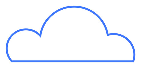 Blue-outlined cloud shape, represented with clean and minimalist design. Ideal for weather apps, data storage logos, tech illustrations, children s books, and design projects. Vector art style.