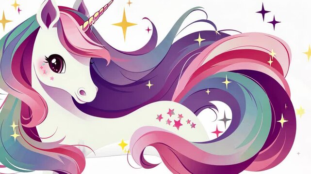Magical Unicorn with Rainbow Mane and Stars on White Background Perfect for Fantasy and Children's Designs