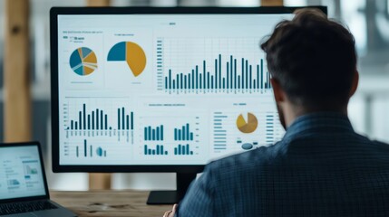 Businessman Analyzing Data on Computer Monitor
