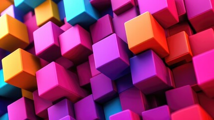 Bold 3D design featuring intricate cubes with sharp edges and dynamic colors, creating a geometric pattern with depth and perspective