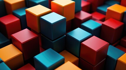Fototapeta premium Bold and colorful cubes with prominent edges, creating a complex three-dimensional geometric pattern with captivating depth and perspective