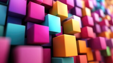Intricate 3D design of dynamic colorful cubes with prominent edges, creating a visually stimulating geometric pattern that adds depth and perspective