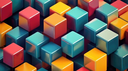 Obraz premium Stunning 3D cube pattern featuring sharp edges and bold colors, creating a visually intricate geometric design with depth