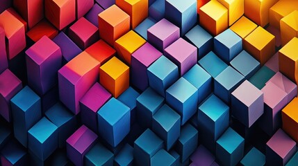 Obraz premium Intricate three-dimensional design with bold color cubes, creating a dynamic geometric pattern with sharp edges and captivating depth