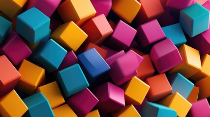 Three-dimensional geometric pattern of colorful cubes, featuring prominent edges and dynamic depth, creating a stunning visual effect