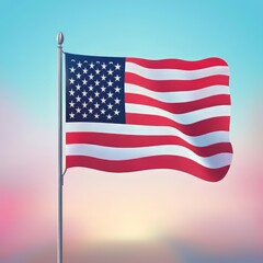 Fototapeta premium Waving American flag against a soft pastel background.