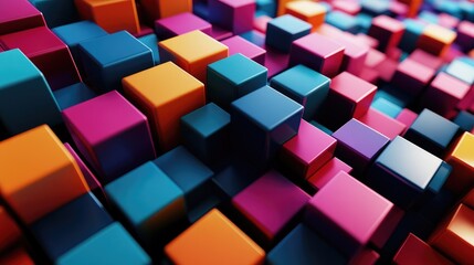 Three-dimensional geometric pattern of colorful cubes, featuring prominent edges and dynamic depth, creating a stunning visual effect