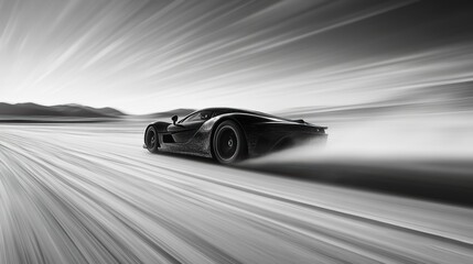 Sleek Black Sports Car in Motion on a Track