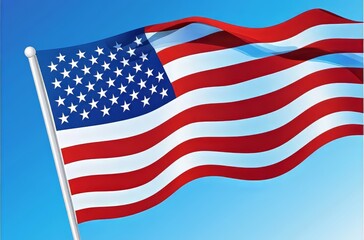Fototapeta premium Waving American flag against a clear blue sky.