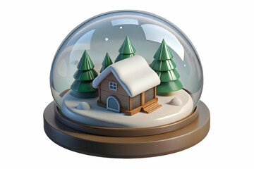 Flat Floating Snow Globe with Miniature Winter Scene: Perfect for Festive Promotions and Holiday Designs - Isolated on White Background