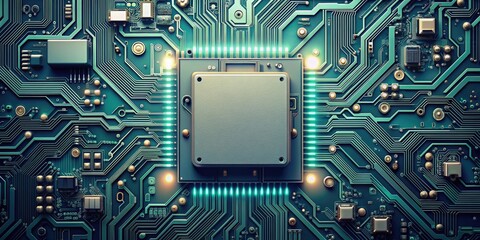 Fototapeta premium High-tech circuit board with robotic tone, monochromatic color scheme top view, technology, circuitry, electronics