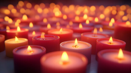 3D Close-Up of New Year Candles: Macro Shot of Beautifully Arranged Warm Light Candles Symbolizing Hope and Celebration for New Year 2025