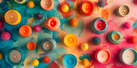 Vibrant Candle Holders Arranged in Pattern for Product Photography
