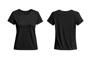 Blank Short sleeve t shirt mockup, woman black T-shirts front and back view, used as design template isolated on white background