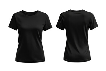 Blank Short sleeve t shirt mockup, woman black T-shirts front and back view, used as design template isolated on white background