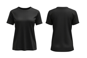 Blank Short sleeve t shirt mockup, woman black T-shirts front and back view, used as design template isolated on white background