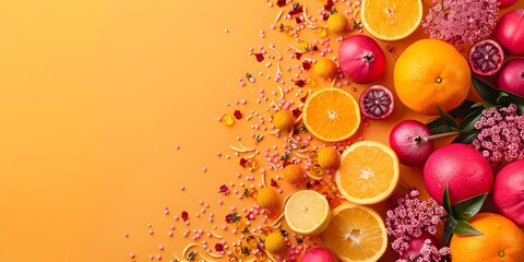 Vibrant Fruit Arrangement with Bold Contemporary Background