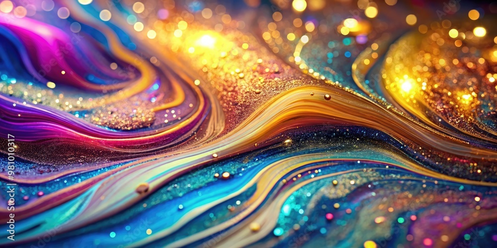 Wall mural abstract shimmering liquid paint background with glitter particles floating in a mesmerizing pattern