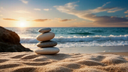 zen stones on the beach