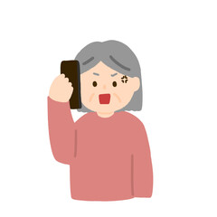 電話で怒っているおばあさんのイラスト
