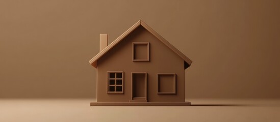 Monochrome 3D rendering of a miniature house model representing a solid brown single apartment showcasing real estate themes with no people present